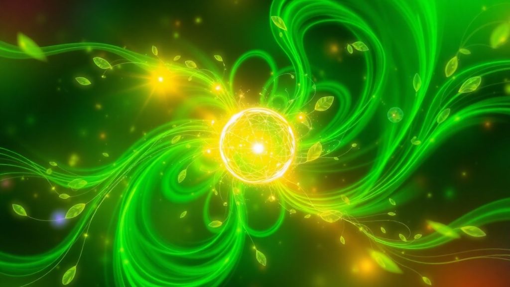 Quantum particle and green energy with nature motifs