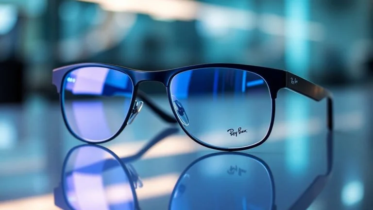Futuristic Ray-Ban smart glasses with glowing lenses
