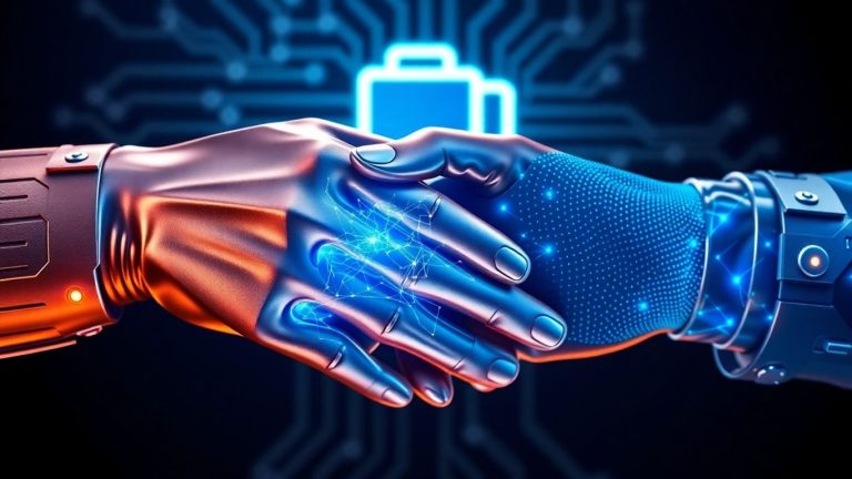 Quantum-secured alliance handshake with futuristic tech.