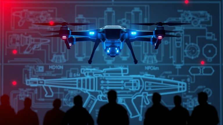 AI-powered drone and advanced weaponry blueprint.