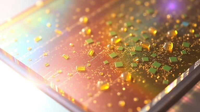 Perovskite solar cell with vibrant colors and crystalline structure.