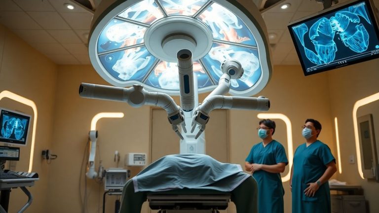 Robotic surgery in a modern operating room.