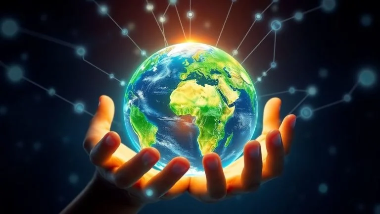 Futuristic technology protecting a healthy planet Earth.