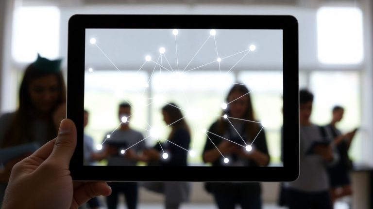 Students and technology in a school setting.