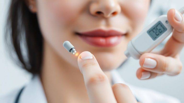 Painless hemoglobin testing device on a fingertip.