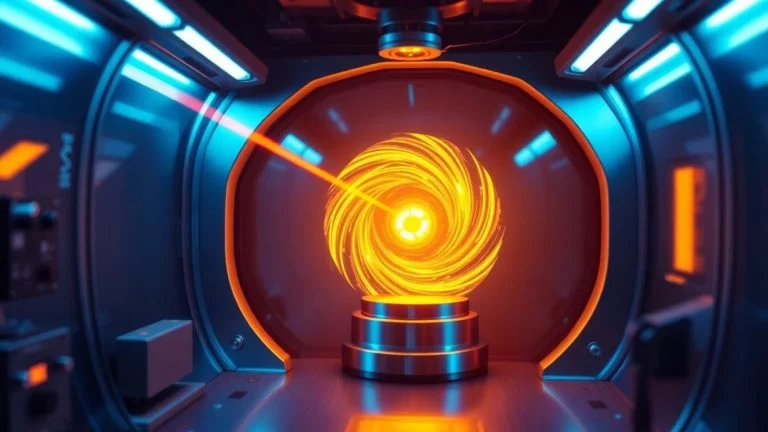 Laser beam enriching uranium sample in advanced technology.