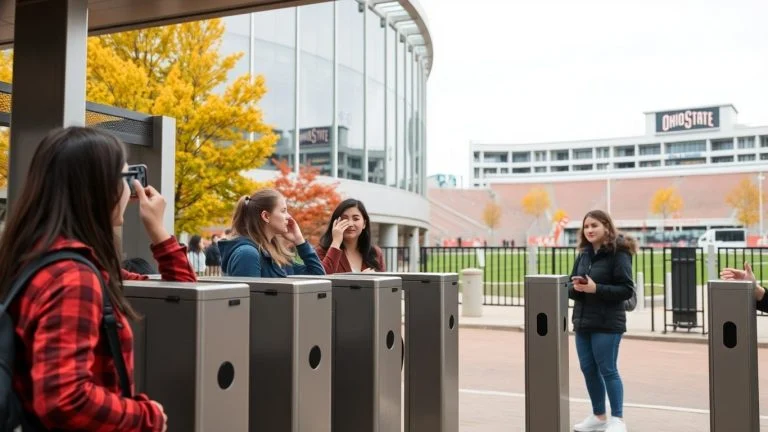 Students using facial recognition at Ohio State stadium