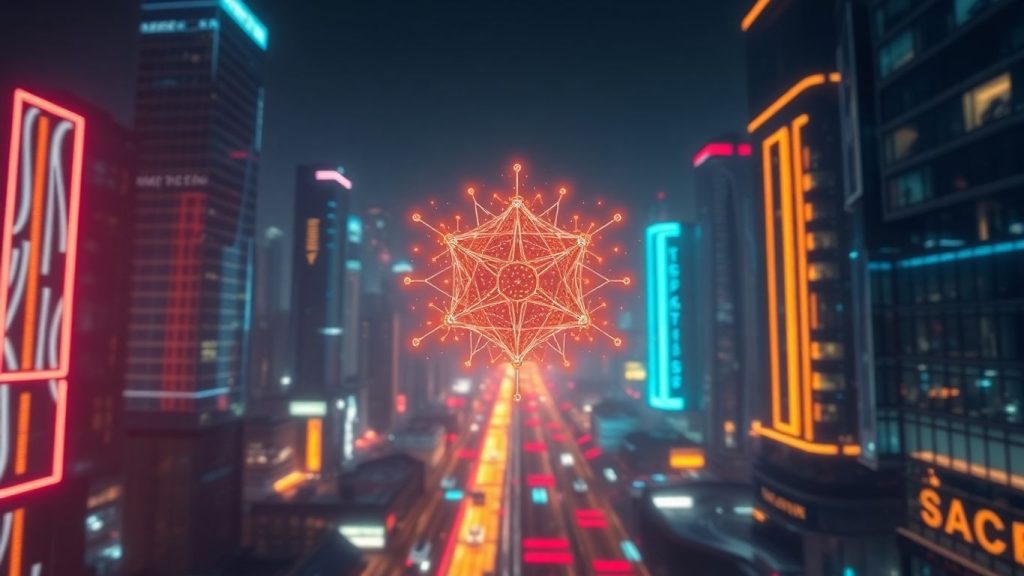 AI intelligent agent in futuristic cityscape