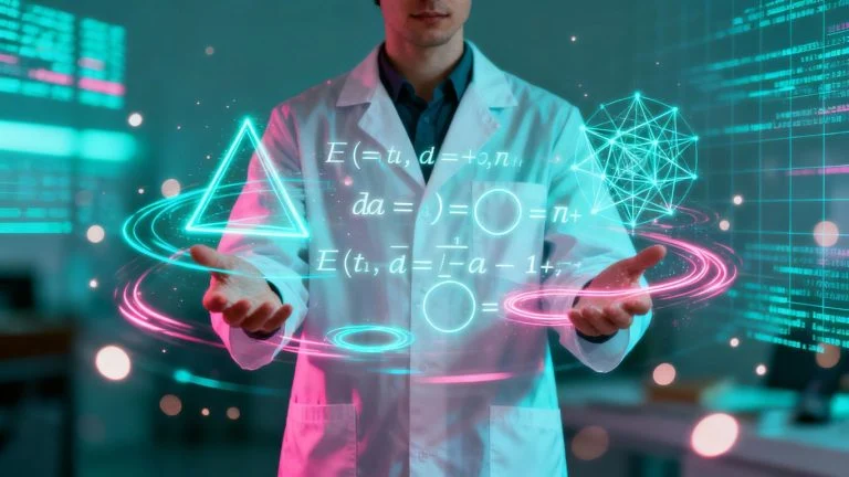 Person learning with futuristic math AI.