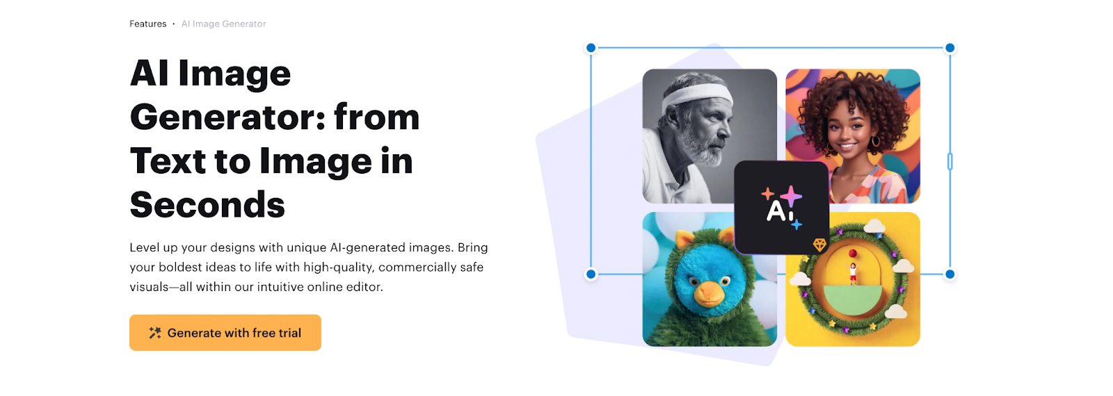 Home page of VistaCreate’s AI Image Generator