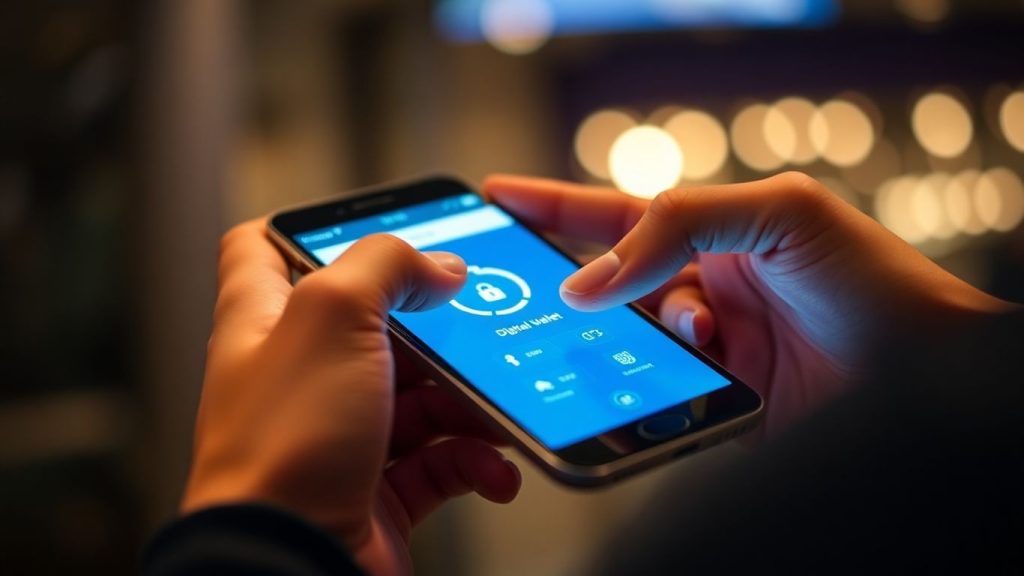 Person accessing blockchain wallet on smartphone screen.