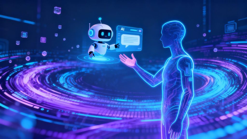 AI chatbot interface with human silhouette