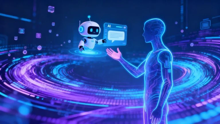 AI chatbot interface with human silhouette