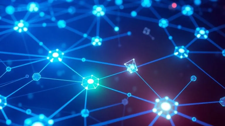 Interconnected nodes in a secure digital network.