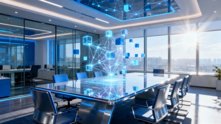 Interconnected digital blocks forming a network hologram.