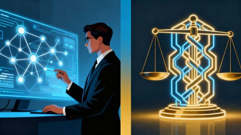 Blockchain and lawyers merging for legal services future.