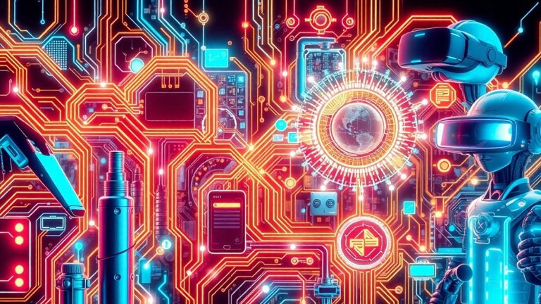 Collage of diverse futuristic technologies and interfaces.