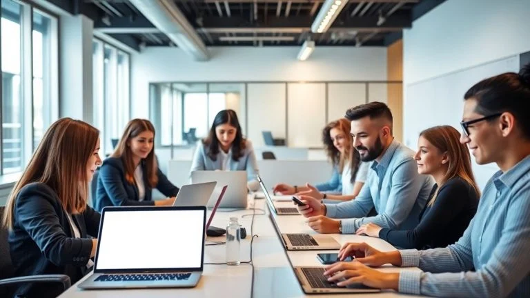 Professionals using technology for communication