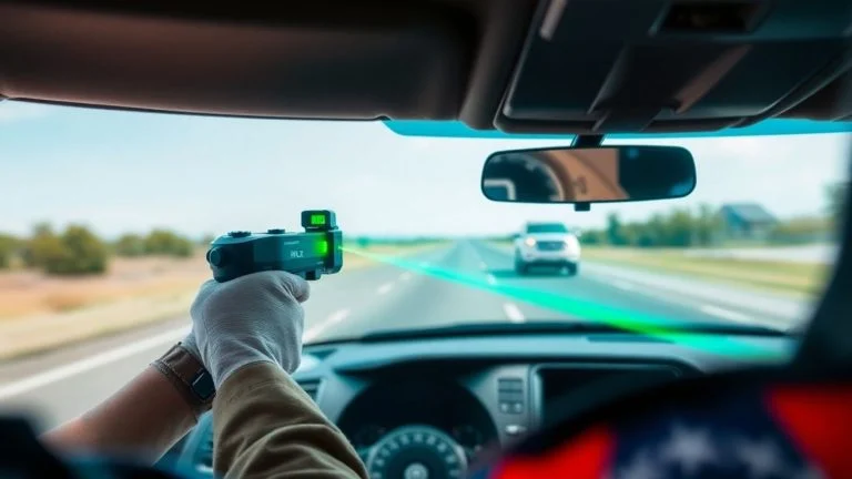 Police officer using LIDAR speed gun