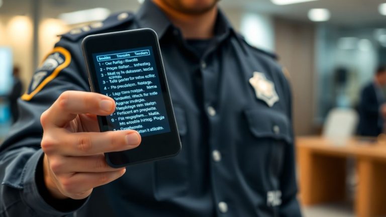 Police officer using advanced translation device