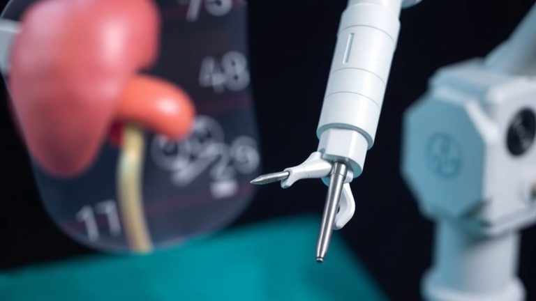 Robotic arm performing incision-free prostate treatment.