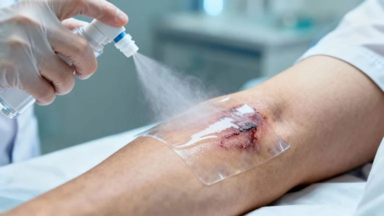 Spray-on skin technology applied to a burn wound.