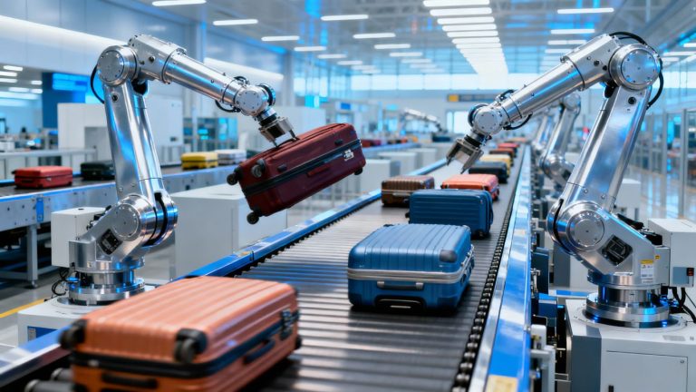 AI-powered baggage handling system at an airport.