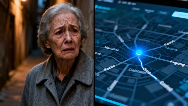 Elderly person and a digital tracking map.