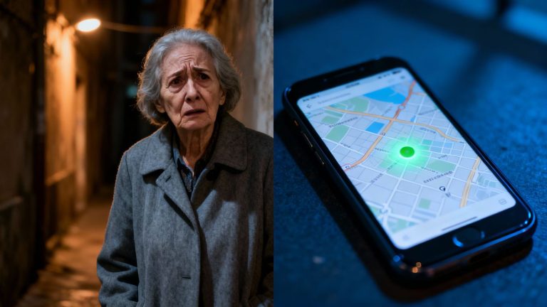 Elderly person and a digital tracking map.