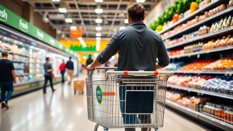Smart shopping cart in Amazon Fresh grocery store.