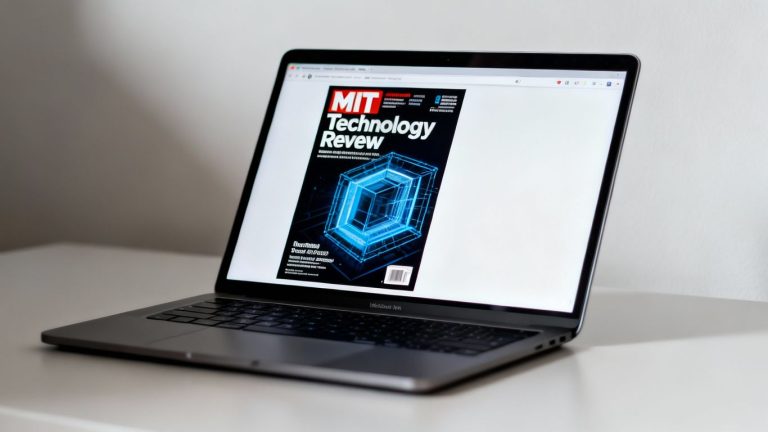 MIT Technology Review PDF on a laptop screen.