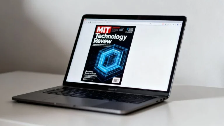 MIT Technology Review PDF on a laptop screen.