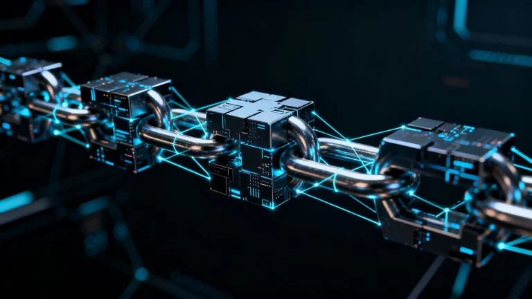 Blockchain technology digital blocks chain network futuristic background