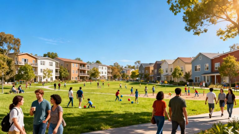 Affordable housing in a US city with happy people.