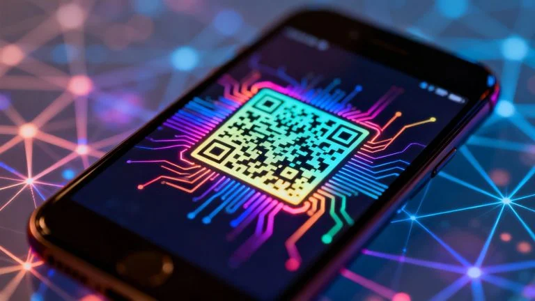Smartphone with blockchain wallet QR code