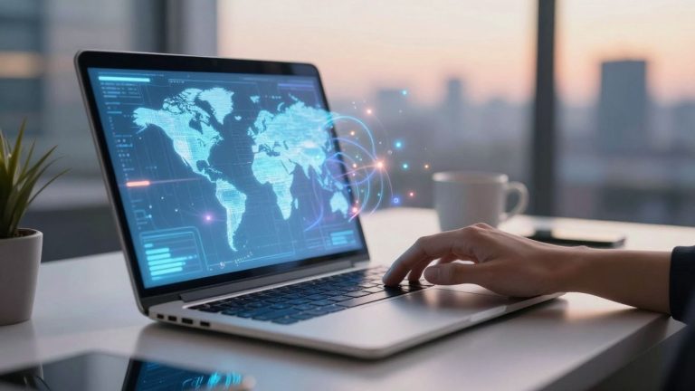 AI writing tools guide with futuristic desk setup.