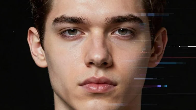 AI altering a human face, digital deception concept.