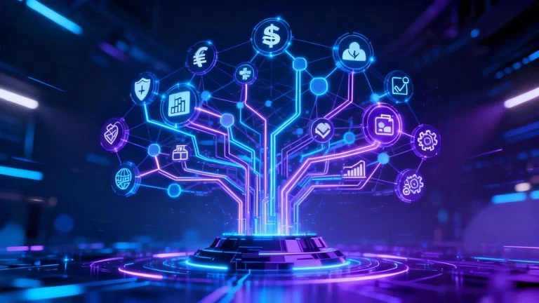 Blockchain technology connecting diverse global industries.