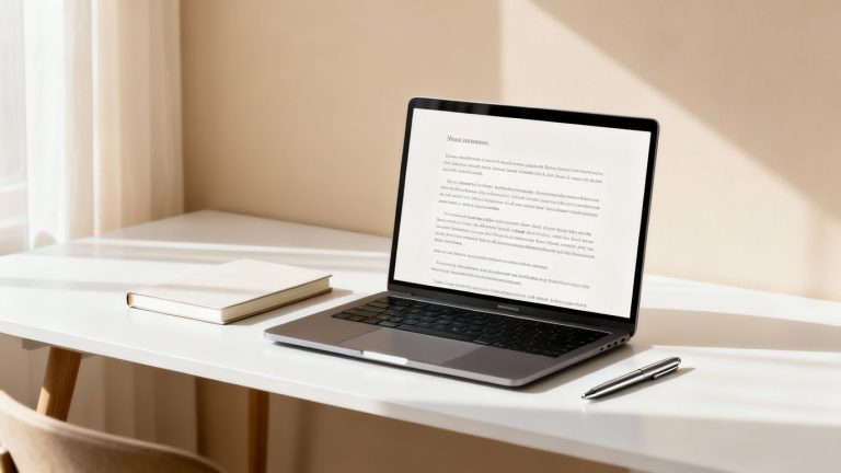 Modern technology essay writing on a laptop.