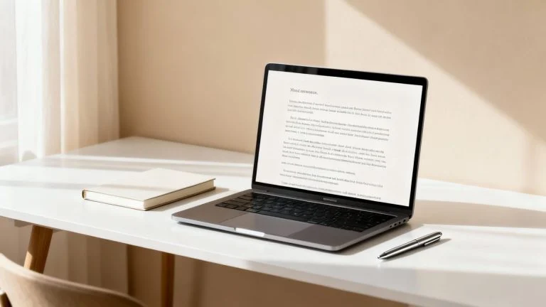 Modern technology essay writing on a laptop.