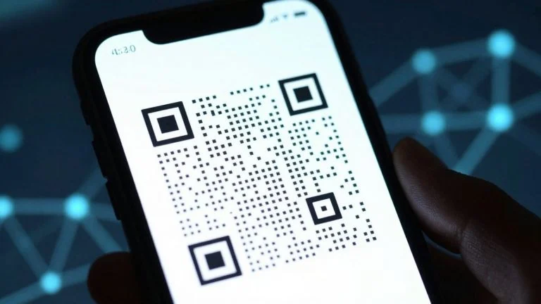 Smartphone with blockchain wallet QR code
