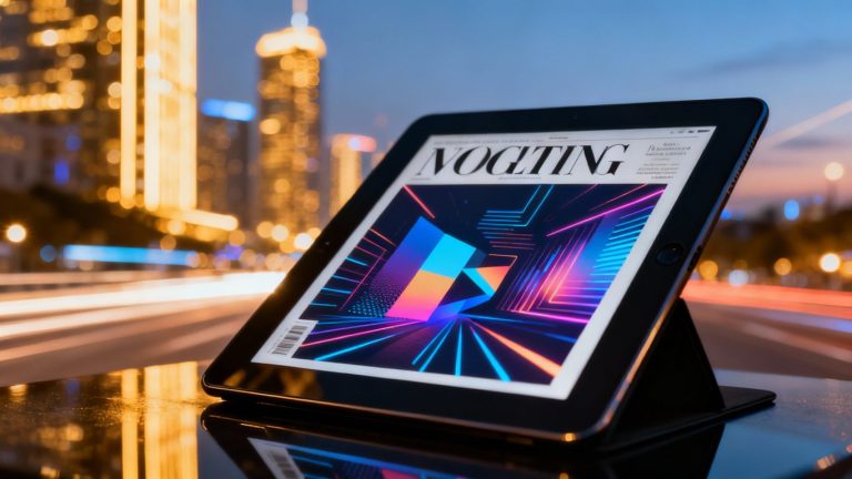 MIT Technology Review PDF on a tablet with futuristic background.