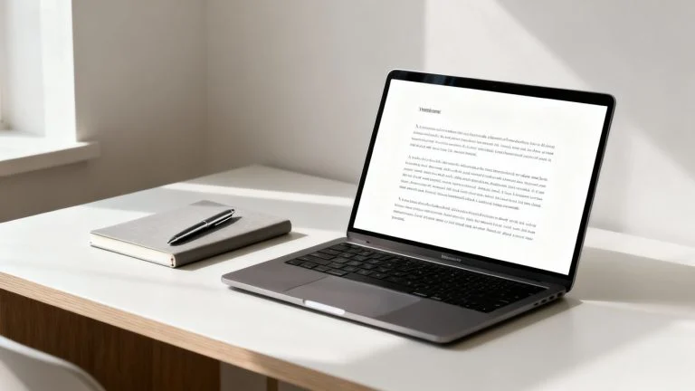 Modern technology essay writing on a laptop.