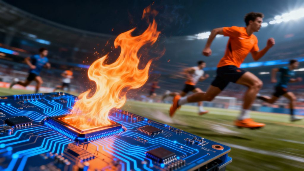 Sports innovation with a flame and circuit board.