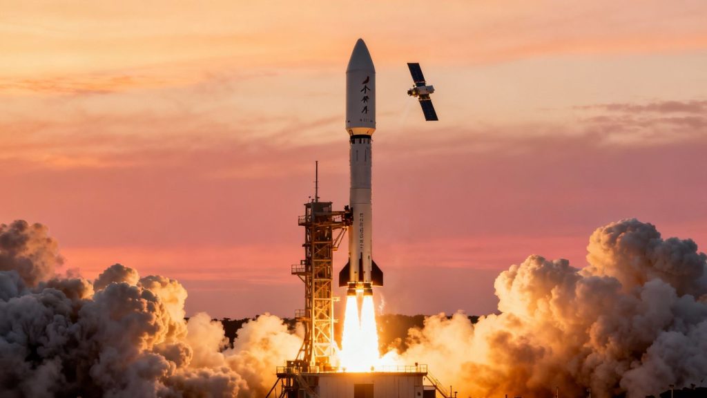 Rocket Lab rocket launching a Japanese satellite.