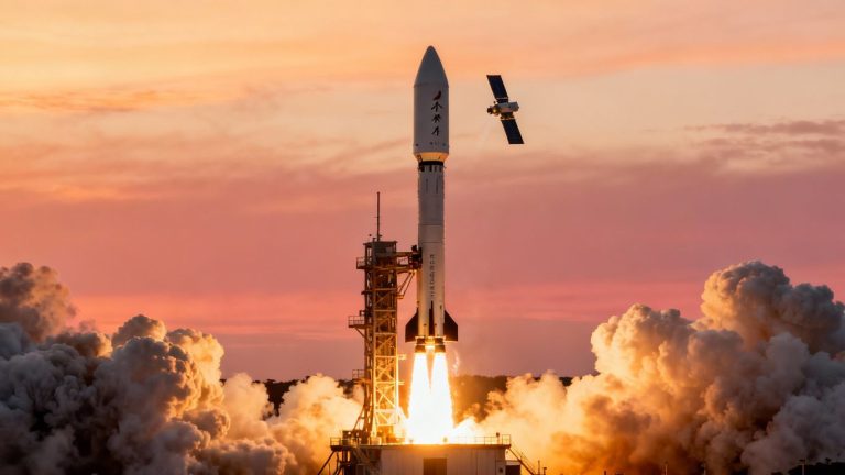 Rocket Lab rocket launching a Japanese satellite.
