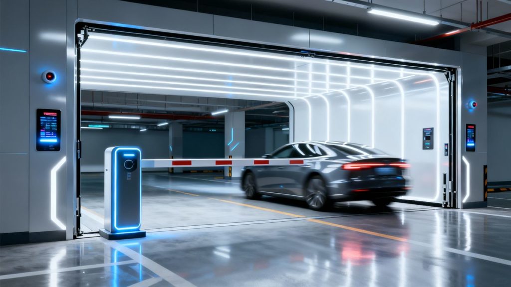 Car entering a gateless parking facility in Roanoke.