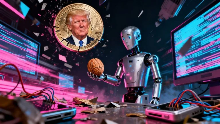 Futuristic tech fails: presidential memecoins and broken robot butlers.