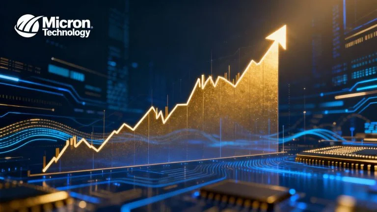 Micron Technology stock chart surging upwards.