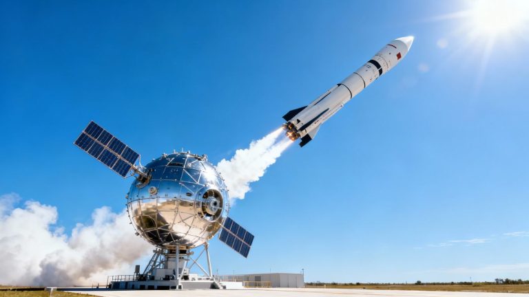 Rocket launching a new communication satellite into space.